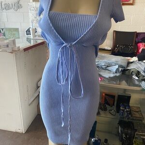 Zara Light Blue Ribbed Mini Dress